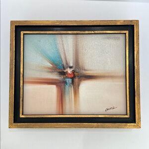 Vintage signed “Guez” original expressionist OIL Abstract artwork wood framed